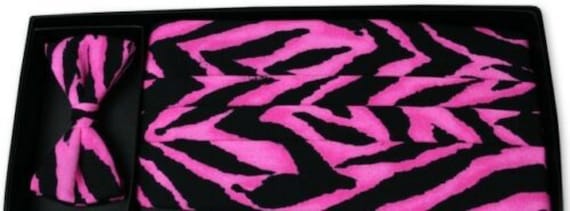 Hot Pink Tiger Tuxedo Cummerbund and Bowtie Set