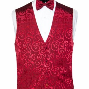 Holiday Red Merlot Tapestry Tuxedo Vest and Bow Tie Set