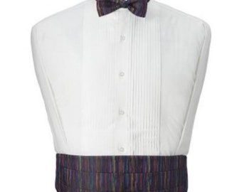 Multicolor Mardi Gras Tuxedo Cummerbund and Bow Tie Set