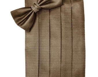 Mocha Brown Tuxedo Cummerbund and Bow Tie Sets in Assorted Patterns