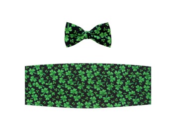 Saint Patty's Day Lucky Clover Cummerbund and Tie