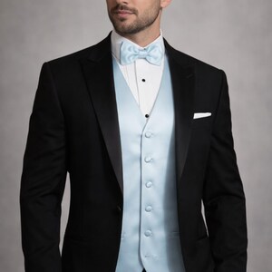 Elegant Light Blue Tuxedo Vest & Bow Tie, Assorted Patterns, for Weddings, Formal Events