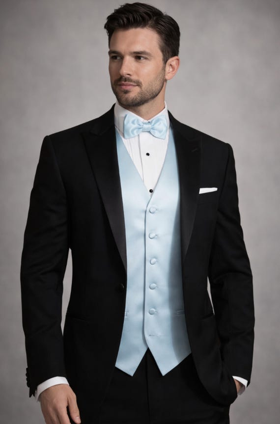 Elegant Light Blue Tuxedo Vest & Bow Tie, Assorted Patterns, for Weddings,  Formal Events - Etsy