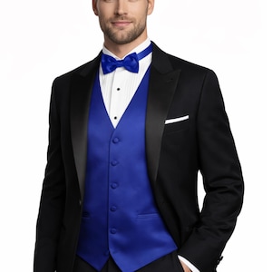 Royal Blue Tuxedo Vest and Bow Tie in Assorted Patterns, Elegant Men's Formal Wear