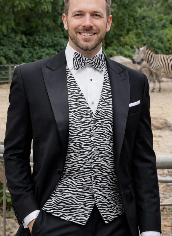 Bold Zebra Tuxedo Vest & Tie, Chic Black and White Formal Wear, Dress to Impress - Etsy Bold Zebra Tuxedo Vest & Tie, Chic Black and White Formal Wear, Dress to Impress - Etsy