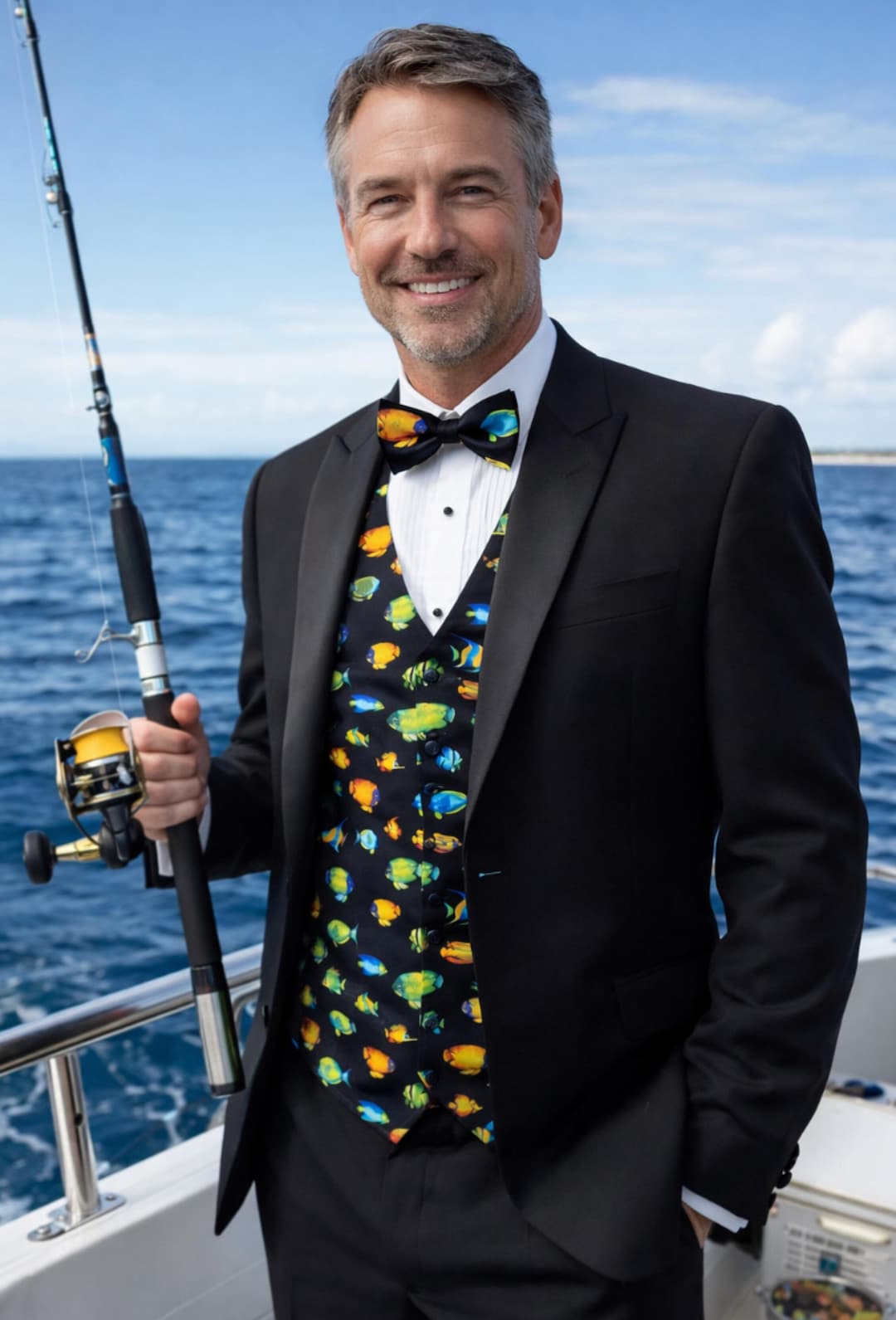 Tropical Fish Coral Reef Tuxedo Vest & Bow Tie, Vibrant Marine Pattern ...