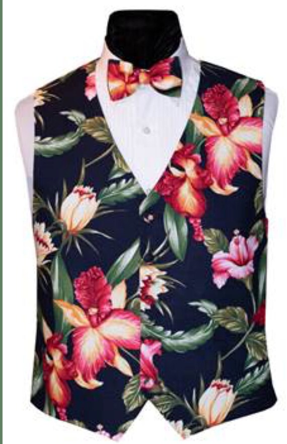 Hawaiian Spring Floral Tuxedo Vest and Bow Tie