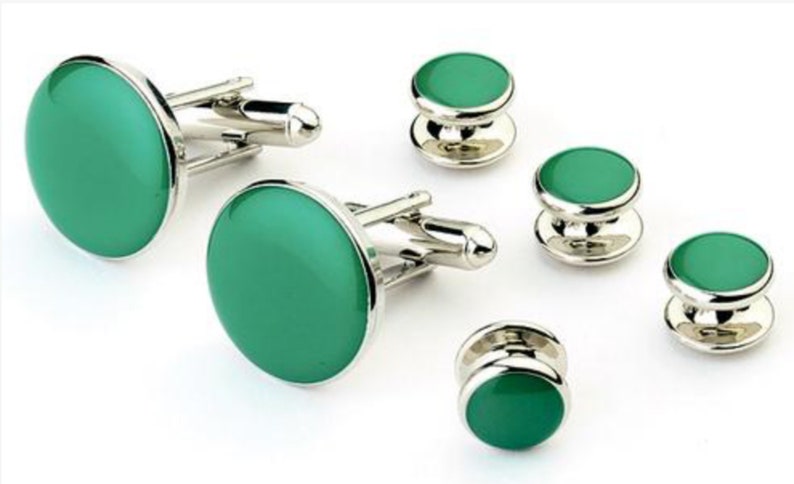 Green with Silver Trim Studs and Cufflinks Set Green with Silver Trim Studs and Cufflinks Set