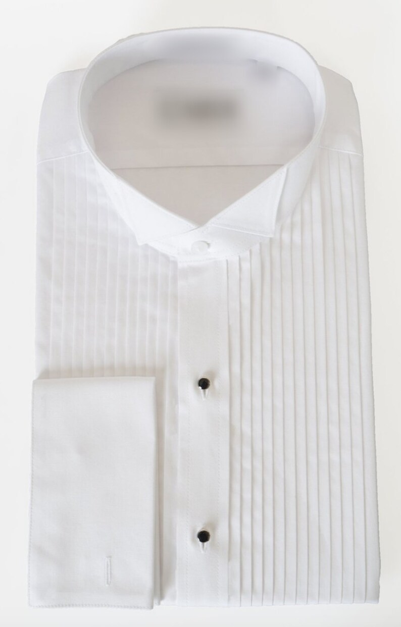 White Wingtip Collar 14 Pleat 100/% Cotton French Cuff Tuxedo Shirt Modern Fit