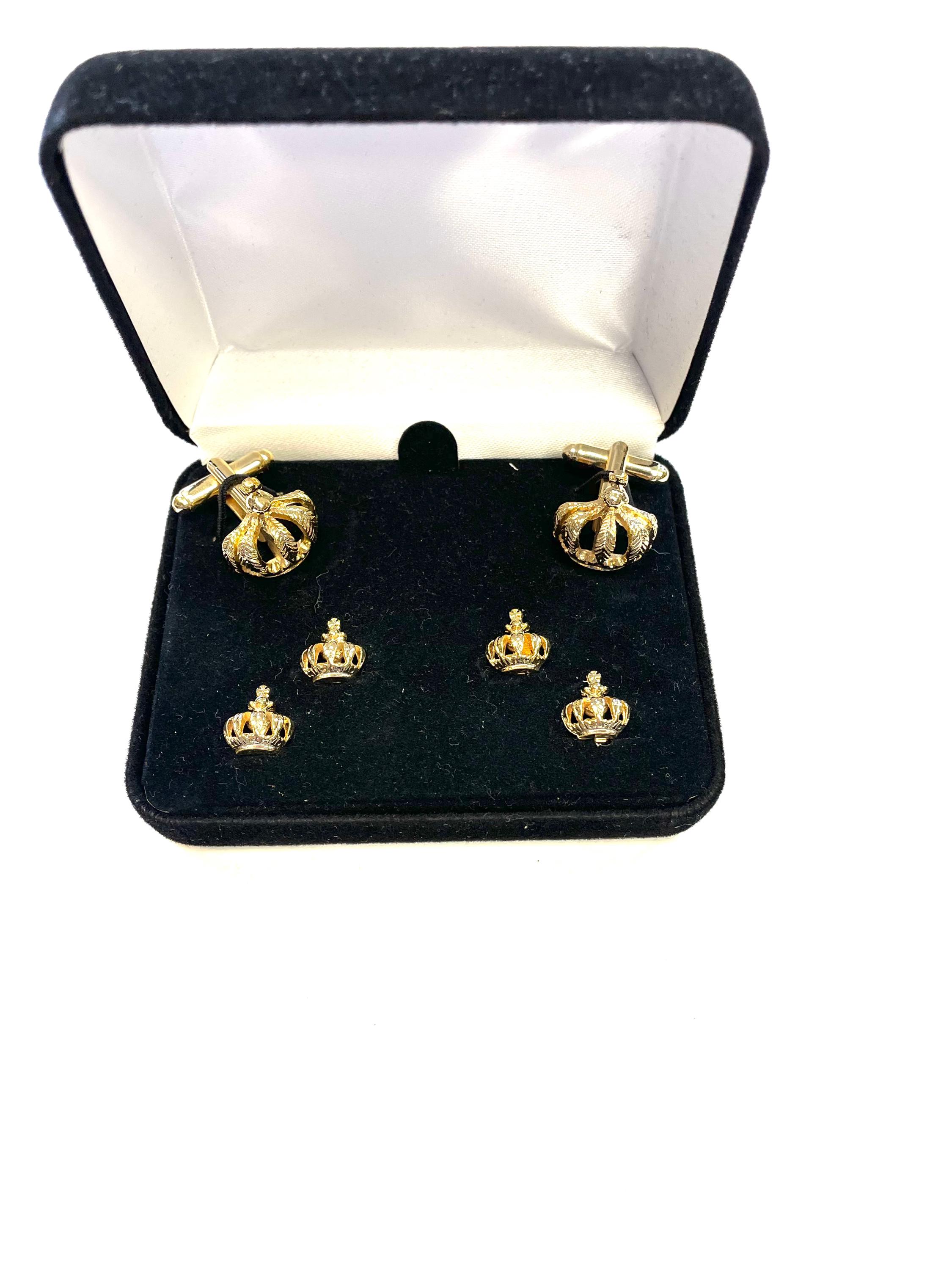 Mardi Gras Gold Crowns Tuxedo Shirt Studs and Cufflinks New Orleans Mardi Gras Ball Fat Tuesday Celebration Party Gold Crowns Cufflinks