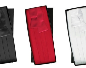 Premium Silk Tuxedo Cummerbund and Matching Self-Tie Bow Tie Set