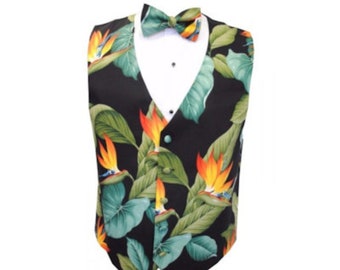 Hawaiian Bird of Paradise II Tuxedo Vest and Bow Tie