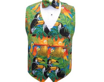 Parrot Paradise Tuxedo Vest and Bow Tie