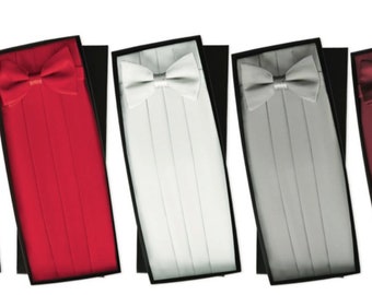 Premium Silk Tuxedo Cummerbund and Matching Pre-Tied Bow Tie Set