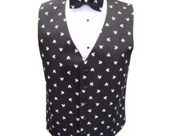 Cartoon Mouse Novelty Black and White Tuxedo Vest and Bow Tie Black and White Silhouette Cartoon Mouse Fullback Vest and Pre Tied Bowtie