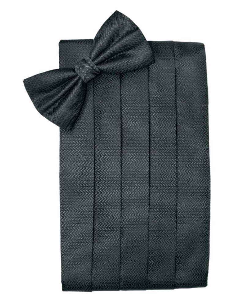 Asphalt Herringbone Tuxedo Cummerbund and Bow Tie Set image 1