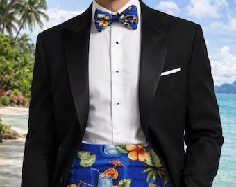 Summer Breeze Cummerbund and Bow Tie, Floral Wedding Accessory for Men, Gift for Grooms