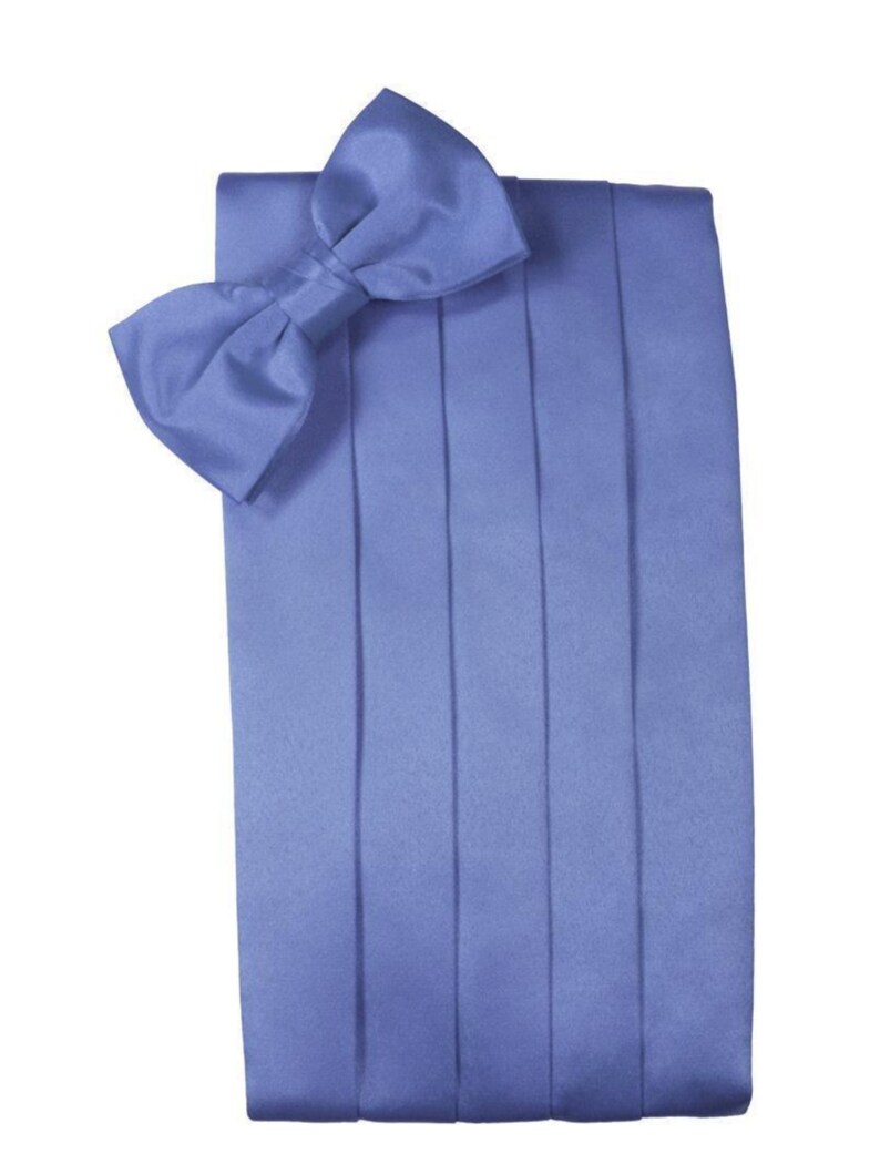 Cornflower Blue Tuxedo Cummerbund and Bow Tie Sets in Assorted Patterns Solid Satin