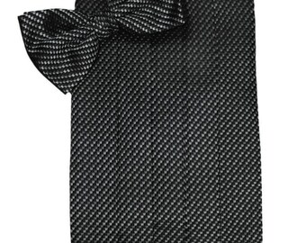 Asphalt Micro Neat Geometric Tuxedo Cummerbund and Bow Tie Set