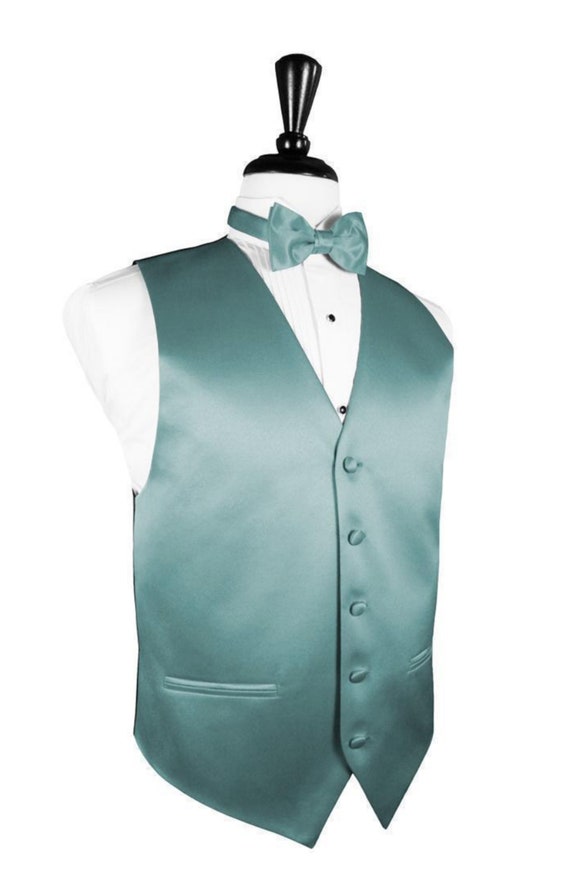 Mist Blue Satin Tuxedo Vest and Bow Tie