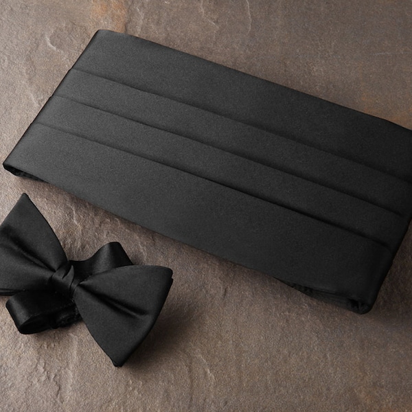 Luxury Black Silk Cummerbund and Bow Tie Set
