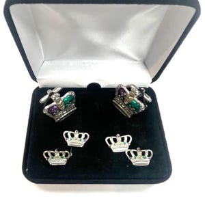 Mardi Gras Hand Painted Crowns Studs and Cufflinks Set