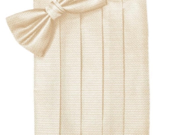 Sand Herringbone Cummerbund and Bow Tie Set – Elegant Men's Formal Accessory for Weddings, Grooms