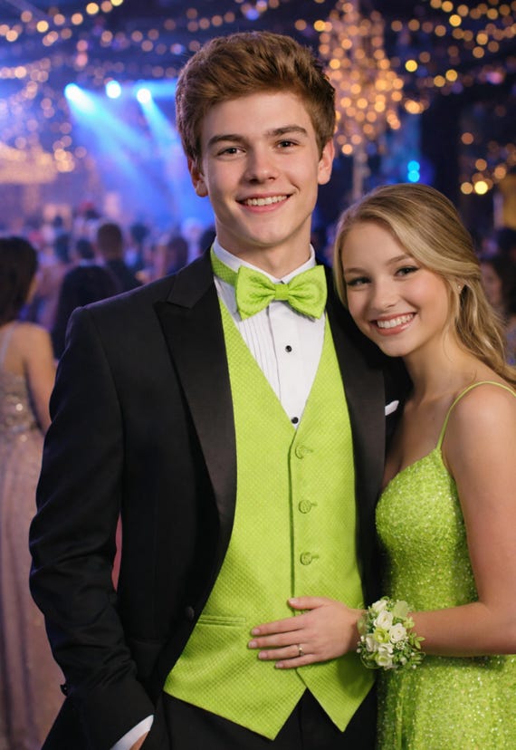 Lime Green Grid Pattern Tuxedo Vest & Bow Tie, Bright Elegant Men's Wedding  Accessories - Etsy Israel