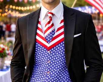 Chaleco y corbata de esmoquin para desfile patriótico del 4 de julio, rojo, blanco y azul, accesorios de celebración