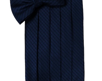 Navy Blue Tuxedo Cummerbund and Bow Tie Sets in Assorted Patterns