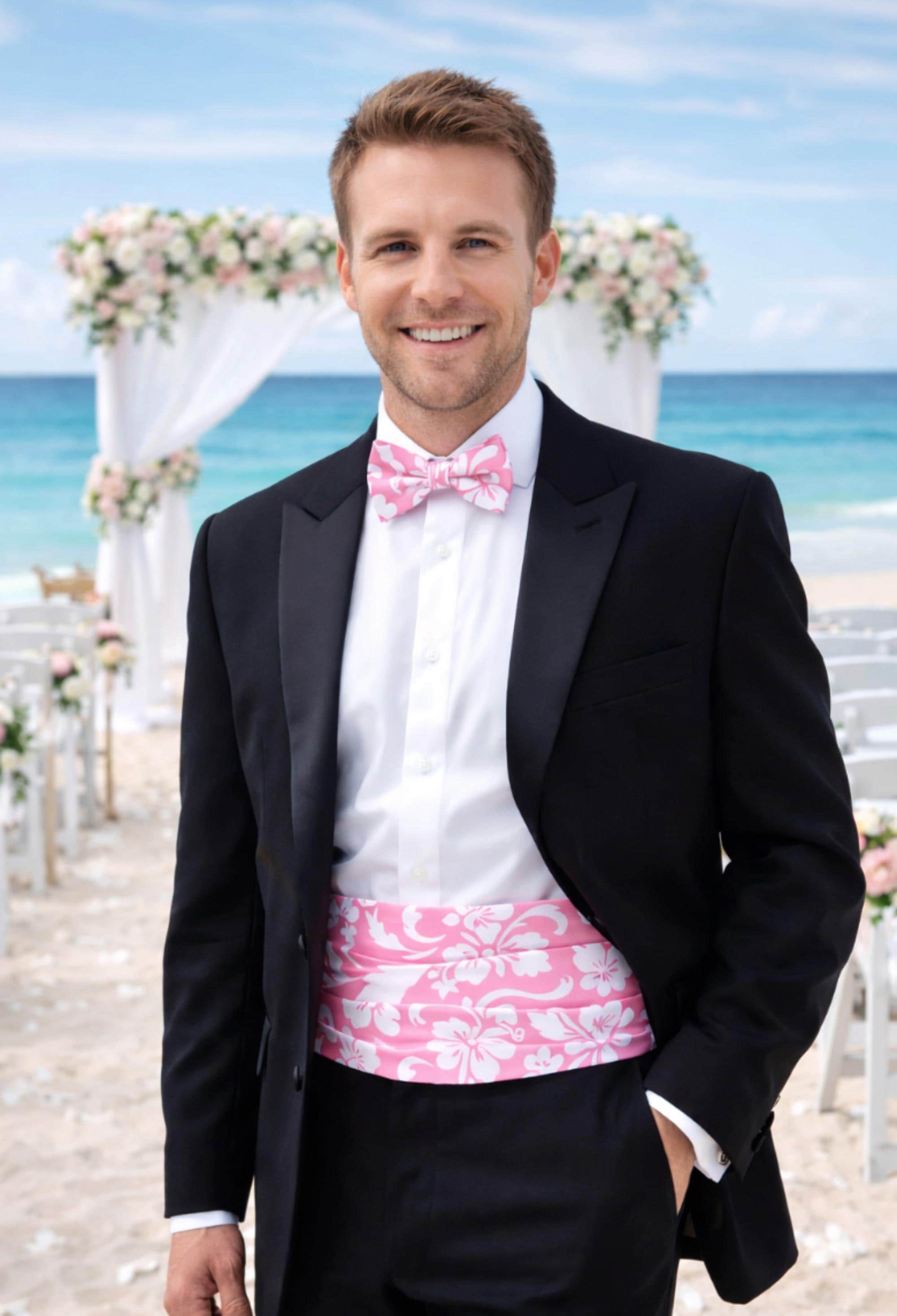 pink dress shirt and bow tie Men's Satin Dress Shirt Convertible Cuff Regular Fit in Pink With Tie And Pocket Square 22 37/38 / Pink