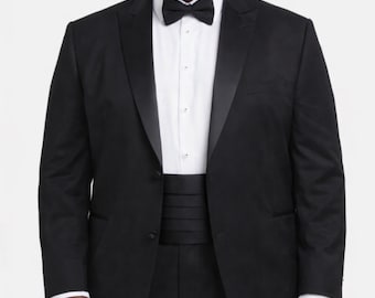 ビッグ＆トールサイズの黒サテン製カマーバンド＆蝶ネクタイ、新郎用ウェディングアクセサリー（大きいサイズ向け）