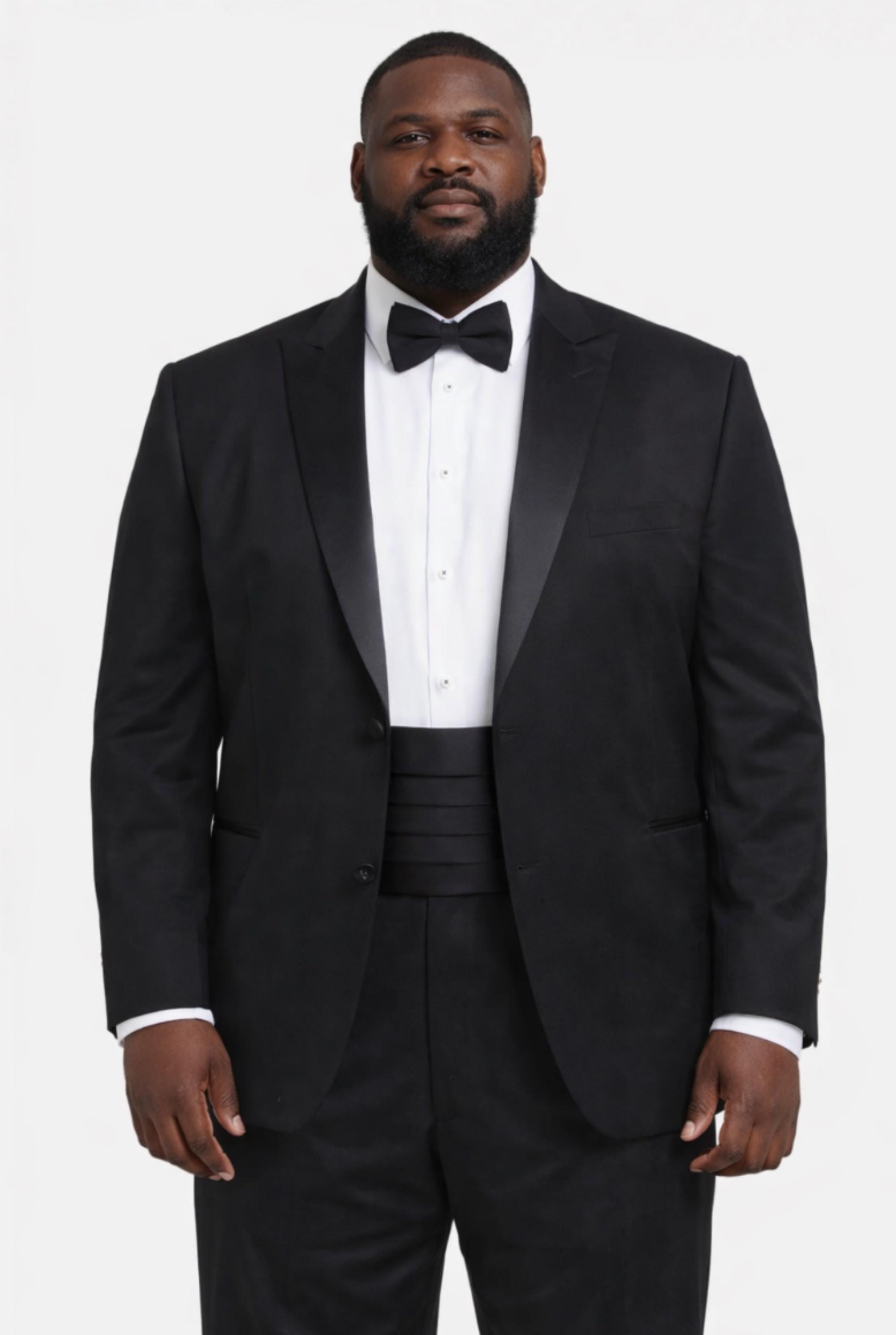 Big and Tall Black Satin Cummerbund & Bow Tie, Grooms Wedding