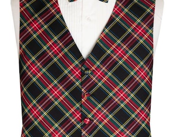 Christmas Holiday Tartan Plaid Tuxedo Vest and Tie Set