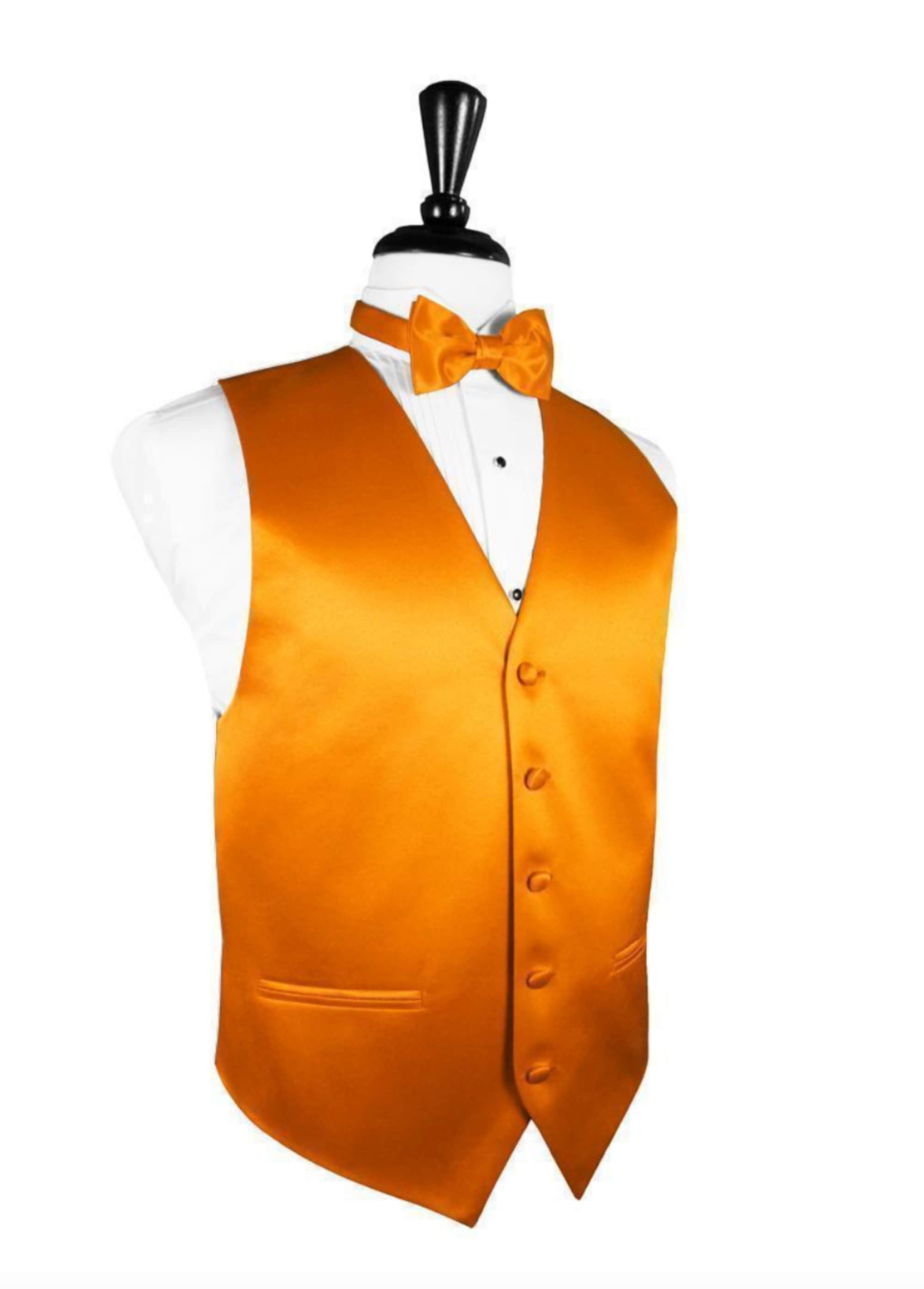 Mandarin Orange Premium Satin Tuxedo Vest and Bow Tie