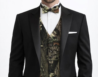 Hunter’s Camouflage Formal Accessories, Tuxedo Vest & Bow Tie Set, Gift for Hunting Enthusiasts