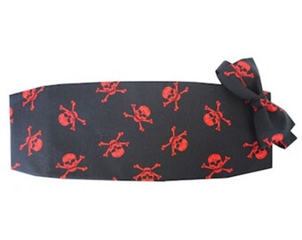 Men's Paisley Cummerbund & Bow Tie Set - Black/Red With Pocket Square, Adjustable Waist 1 thumbnail image