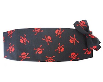 Red Skull and Cross Bones Cummerbund and Bow Tie Set