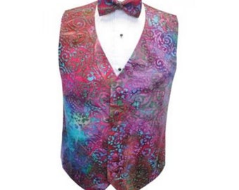 Hawaiian Batik Tuxedo Vest and Bow Tie