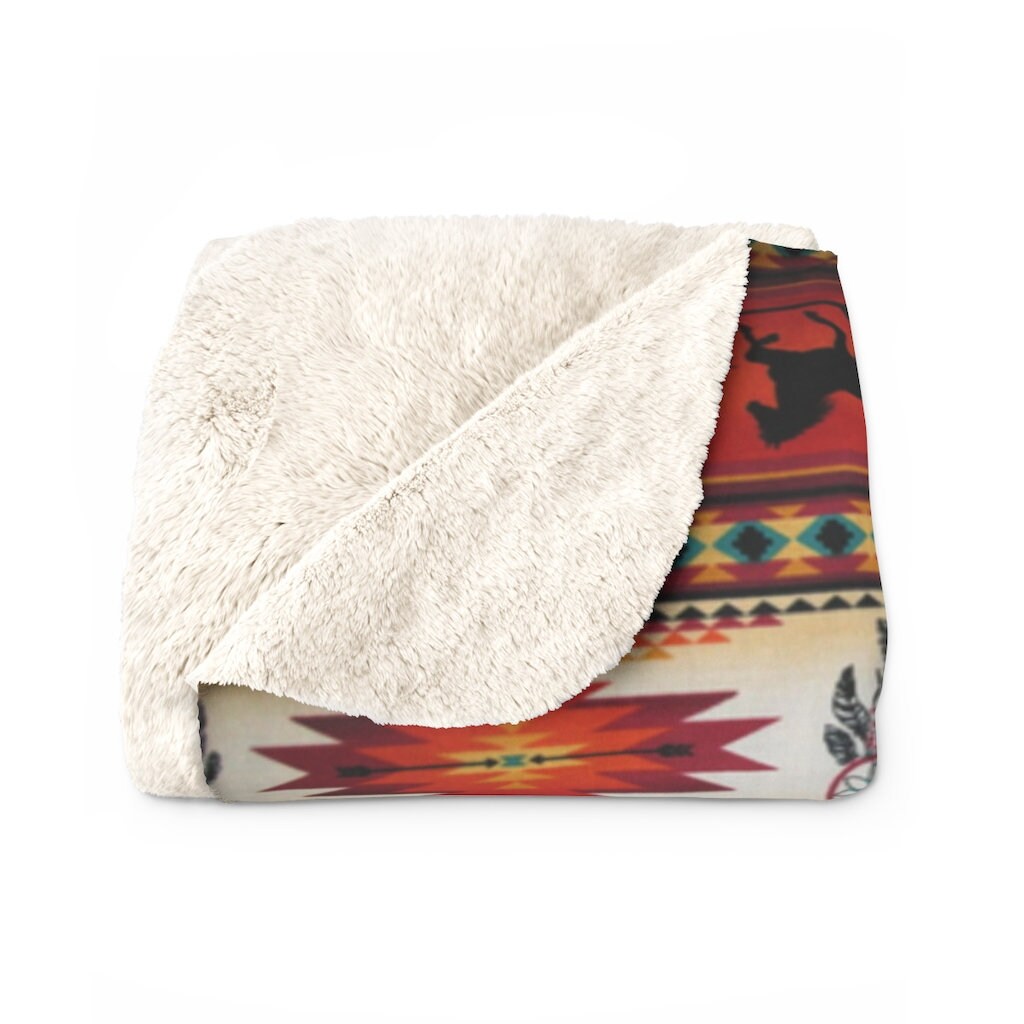Horse Sherpa Fleece Blanket Native American Horse Blanket Etsy