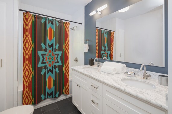 Southwest Decor Native American Bathroom Decor Shower Curtains Tribal Custom Made Shower Curtain