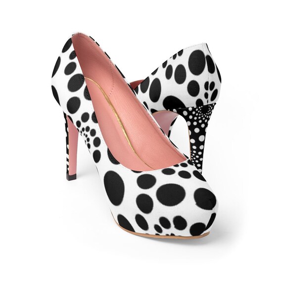 black and white polka dot shoes heels