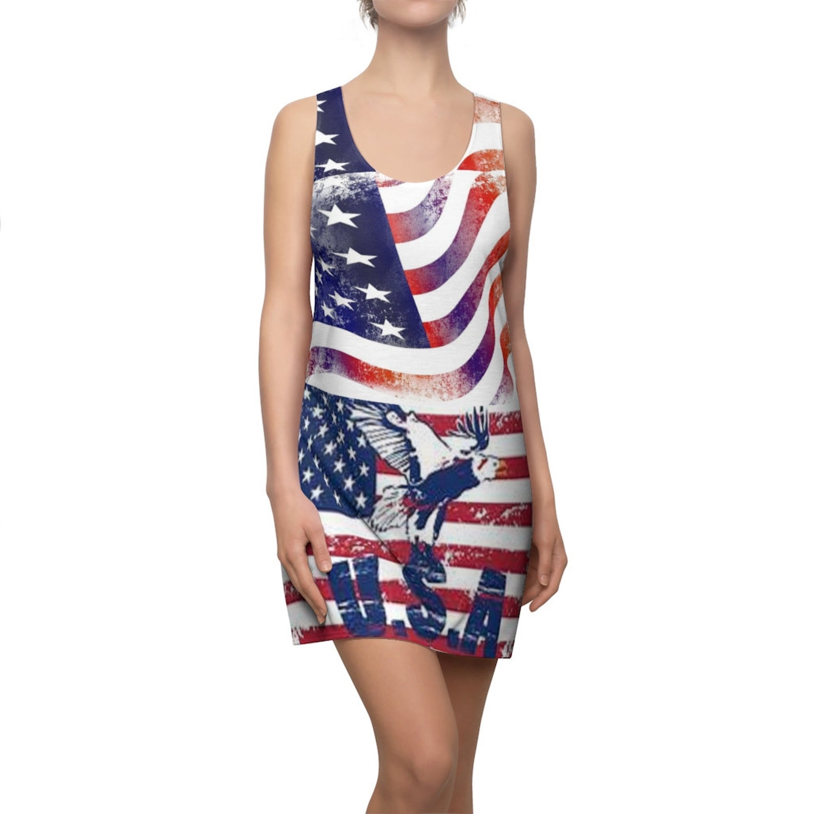 American Flag Racerback Dress USA Distress Flag Dress Custom | Etsy
