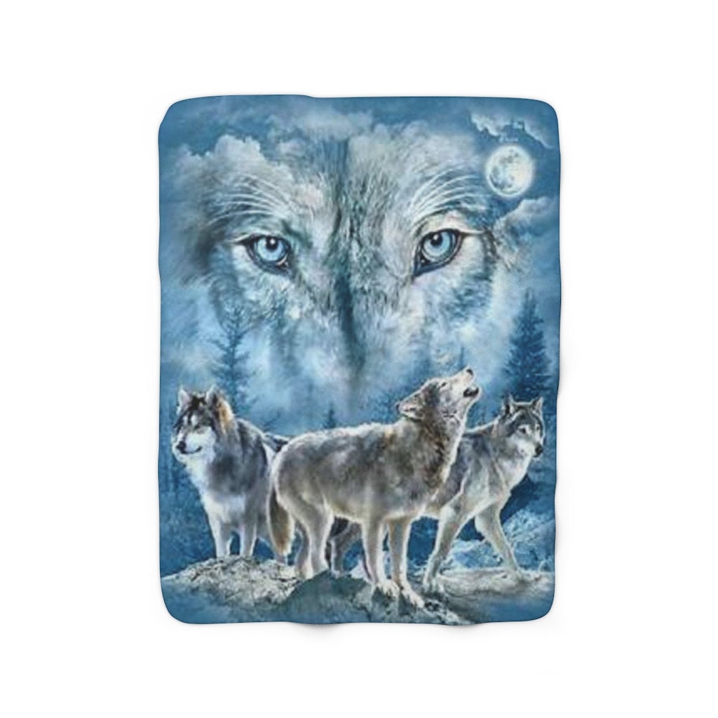 Howling Wolves Throw Blanket Sherpa Fleece Blanket Custom Made Etsy