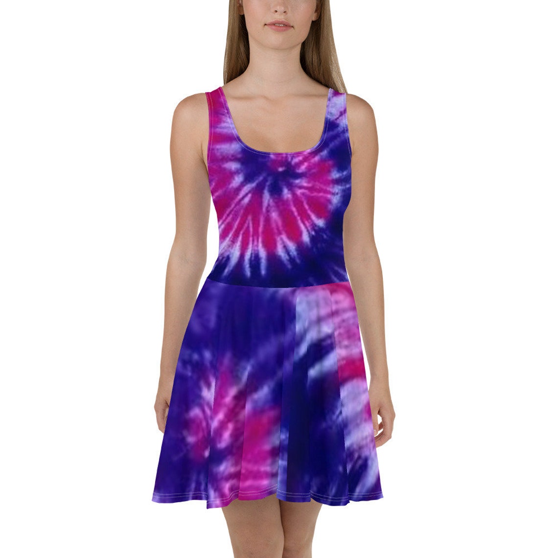 Tie Dye Skater Dress Hippie Tie Dye Dress Purple Fit and Flare | Etsy