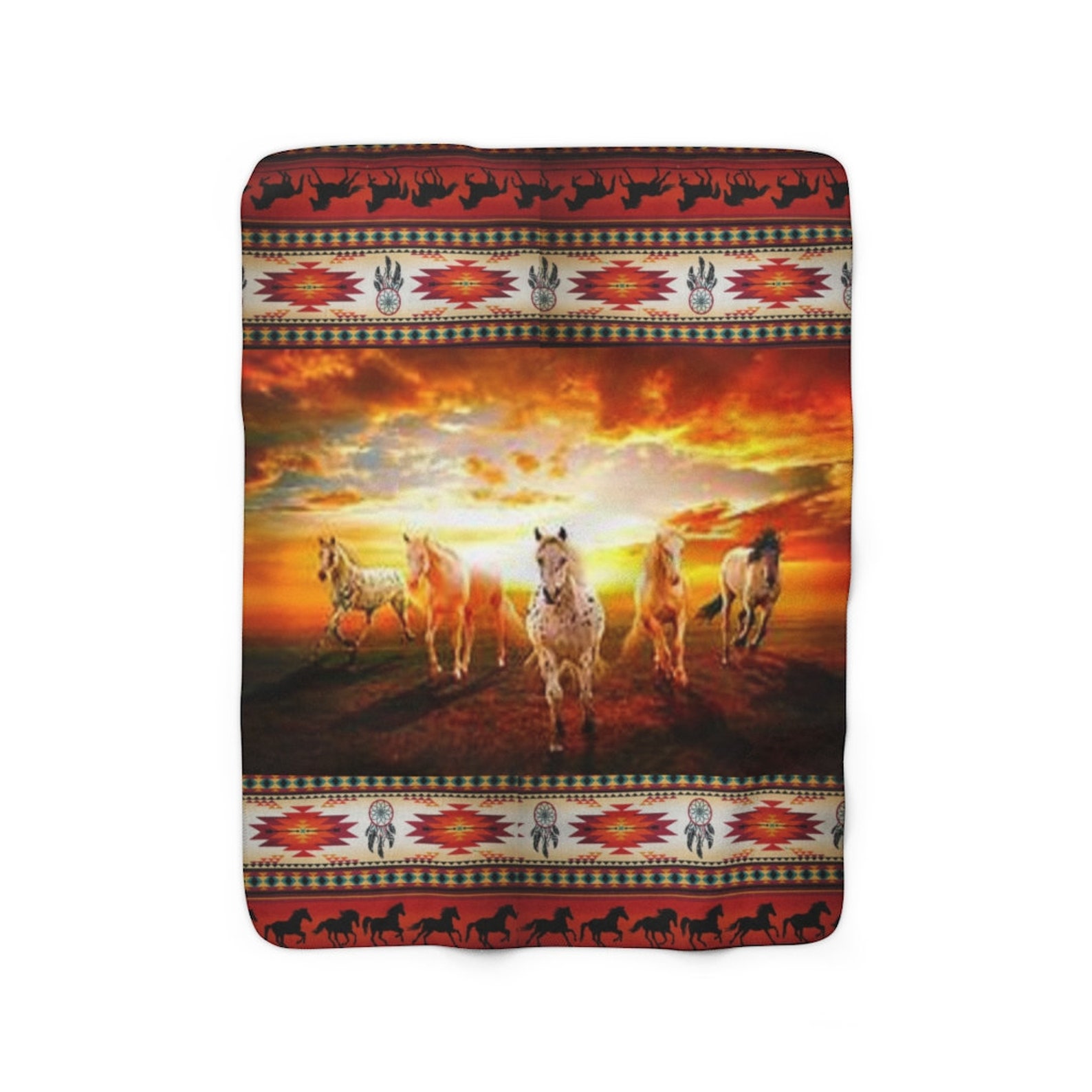 Horse Sherpa Fleece Blanket Native American Horse Blanket Etsy