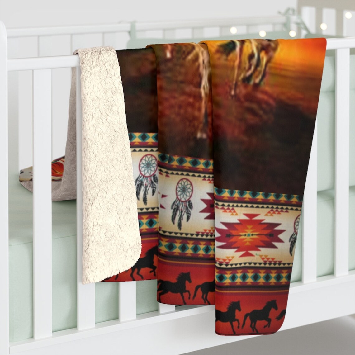 Horse Sherpa Fleece Blanket Native American Horse Blanket Etsy