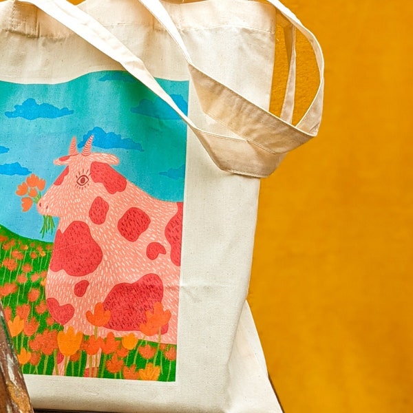 Pink Cow Cotton Tote Bag | Strawberry Cow