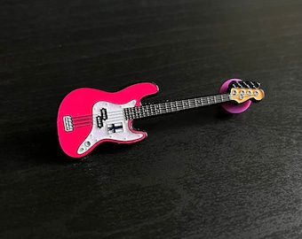 Mark Hoppus Hot Pink Fender Flag Jazz Bass Guitar Soft Enamel Pin Collectible +44 blink 182