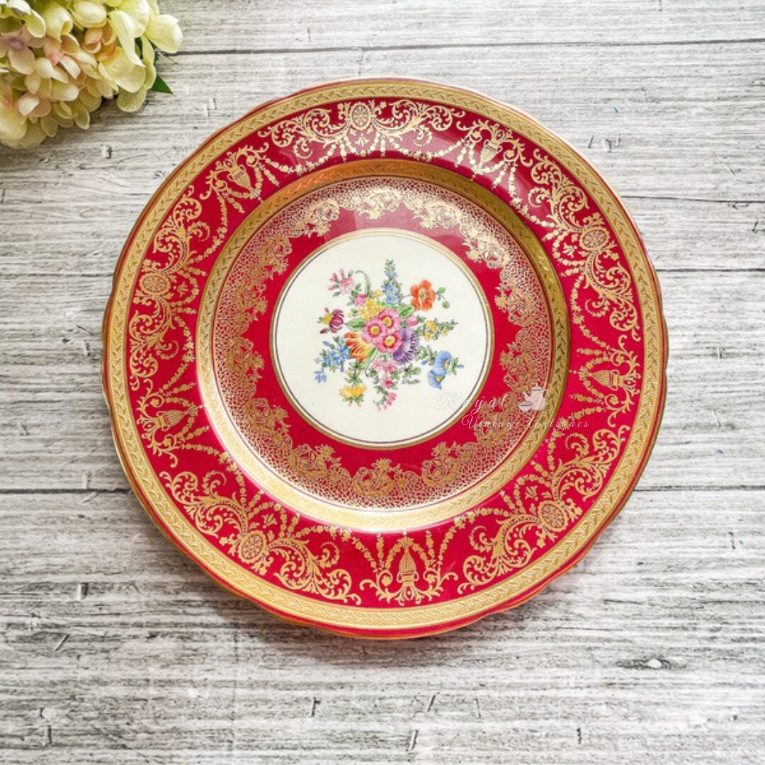 Aynsley Large Red Dinner/cabinet Plate, Rise Gold, Signed G.bentley ...